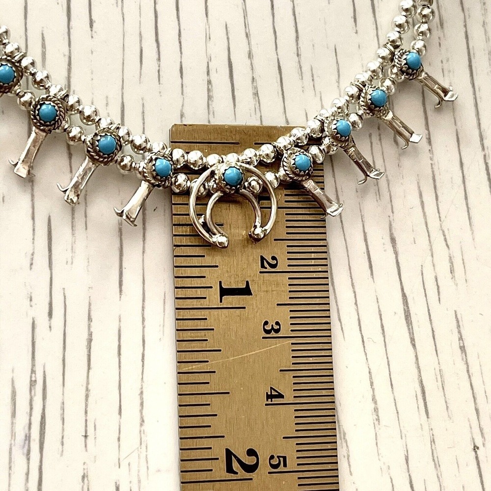Baby Squash Blossom Necklace Signed LAR Larry Curley Navajo Turquoise Small USA - Picture 3 of 8